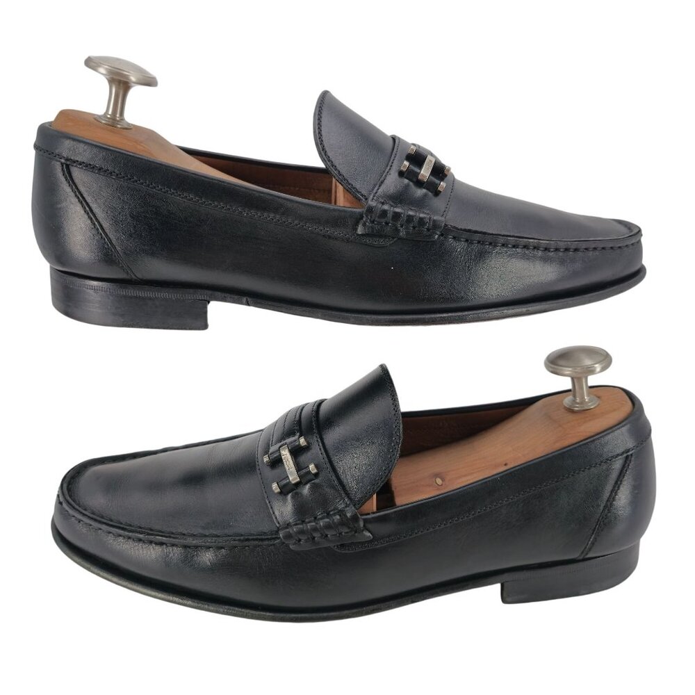 A. Testoni Mens Black Leather Bit Loafers Size 8.5 Italian Dress Shoes Classic V - Picture 6 of 12